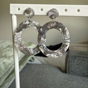 Gray Marbled Hoop Earrings